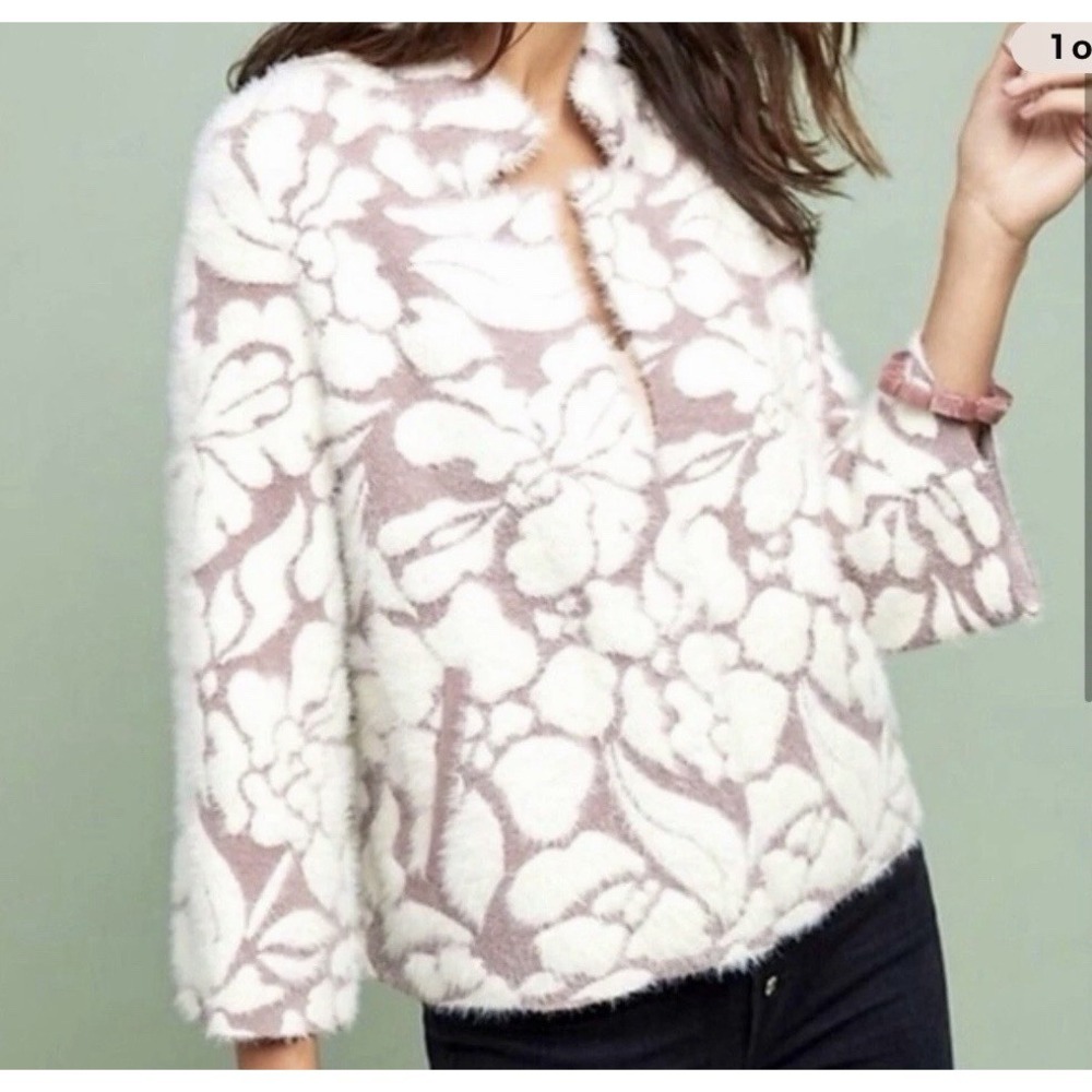 Anthropology Meadow Rue‎ Floral Eyelash Cardigan Jacket Size Small MSRP $168